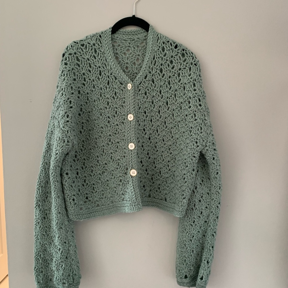 Chic Crochet Women's Cardigan in Teal